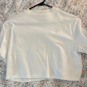 Nike White Cropped Crew Tee with Embroidered Logo